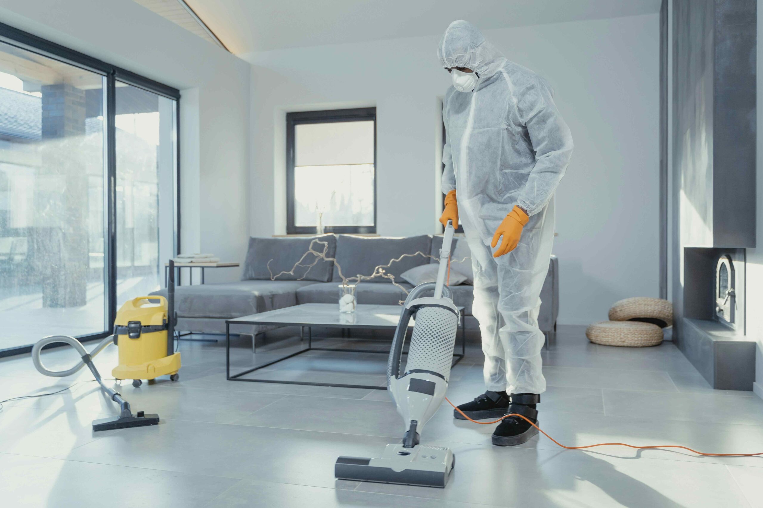 Commercial cleaner does vacuuming